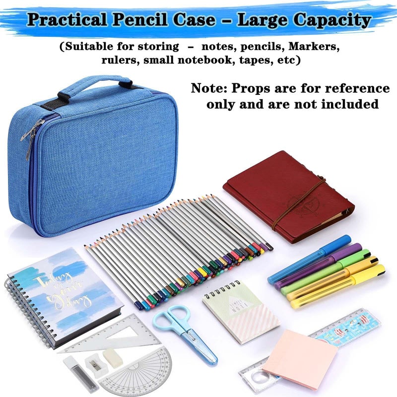 BTSKYÂ® High Capacity Zipper Pens Pencil Case- Multi-Functional Stationery Pencil Pouch 72 Slots Colored Pencil Case Portable Pencil Bags With 2 Removable Sleeves(Blue) - Image 4